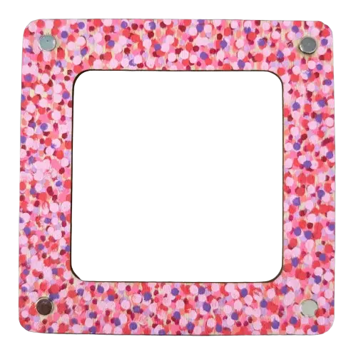 Hand-painted Waiinuma NFC frame holding a save-the-date card, coming out of an envelope
